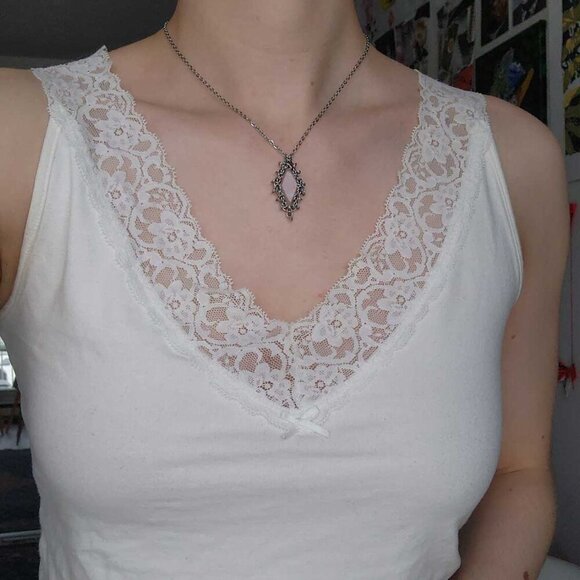 Vintage antique rose quartz and silver chainmail necklace ✦ fairy style ✦ - Picture 2 of 8